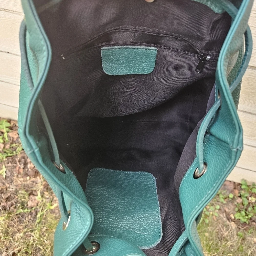 green genuine leather mini backpack made in Italy